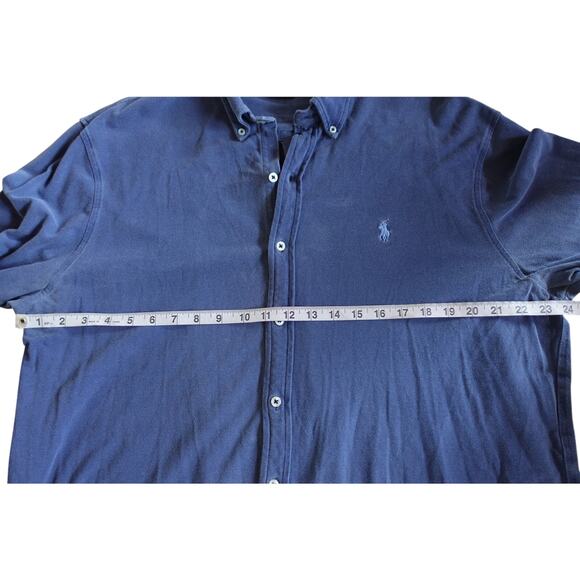 Ralph Lauren Mens Featherweight Mesh Button Up Shirt XL Blue Cotton Long Sleeve - Picture 6 of 9